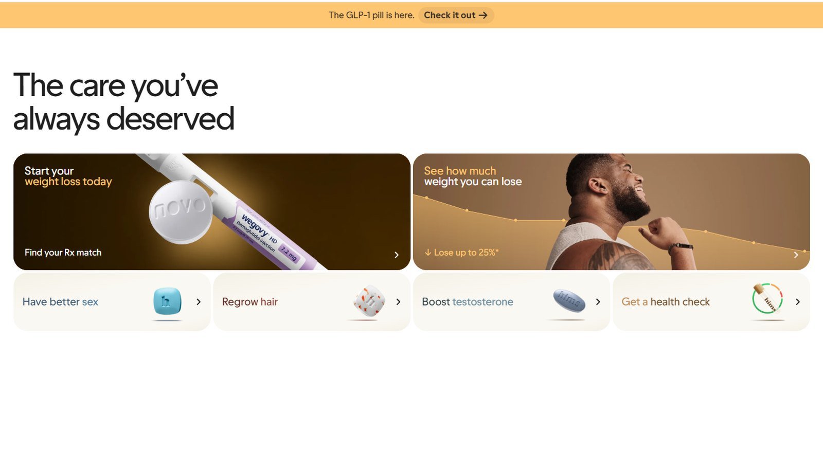 Screenshot of the Hims website