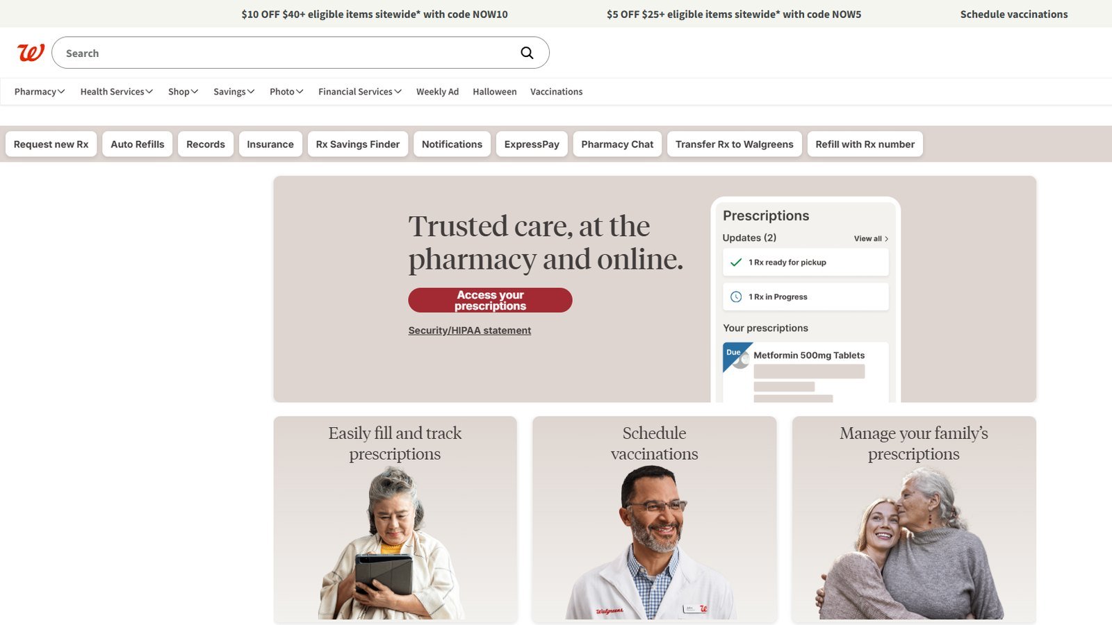 Screenshot of the Walgreens website